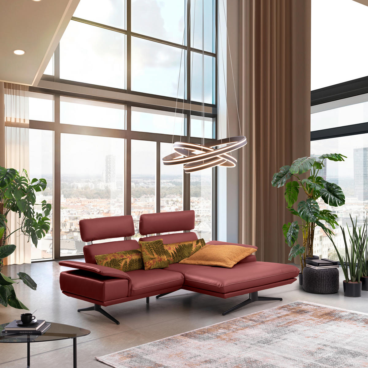 ECKSOFA in Echtleder Weinrot  239/150 cm  - Beige/Weinrot, Design, Leder/Metall (239/150cm) - Koinor
