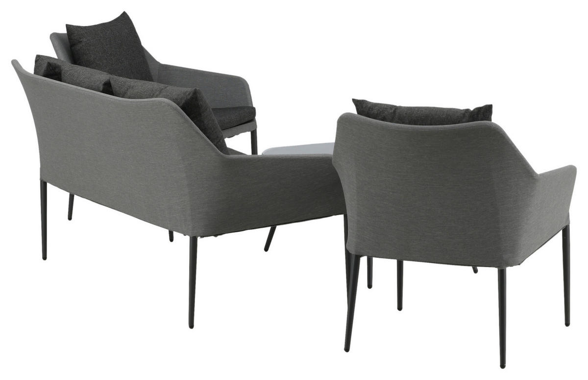 LOUNGEGARNITUR   Aluminium  - Schwarz/Grau, KONVENTIONELL, Textil/Metall - Gardenson