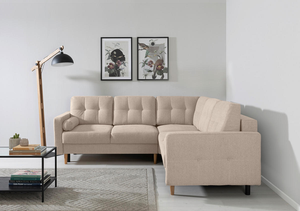 ECKSOFA in Beige  - Beige/Buchefarben, Design, Holz/Textil (242/242cm) - MID.YOU