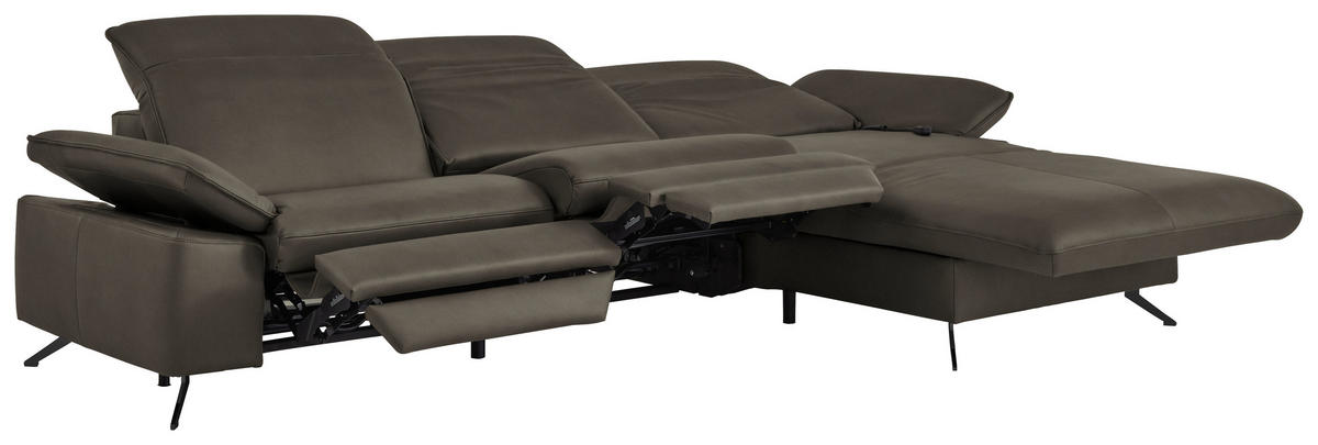 ECKSOFA  Echtleder Graubraun  - Graubraun/Schwarz, Design, Leder/Metall (307/169cm) - Beldomo Premium