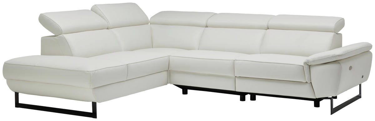 ECKSOFA in Echtleder Weiss  - Weiss/Schwarz, Modern, Leder/Metall (225/281cm) - Celina Home
