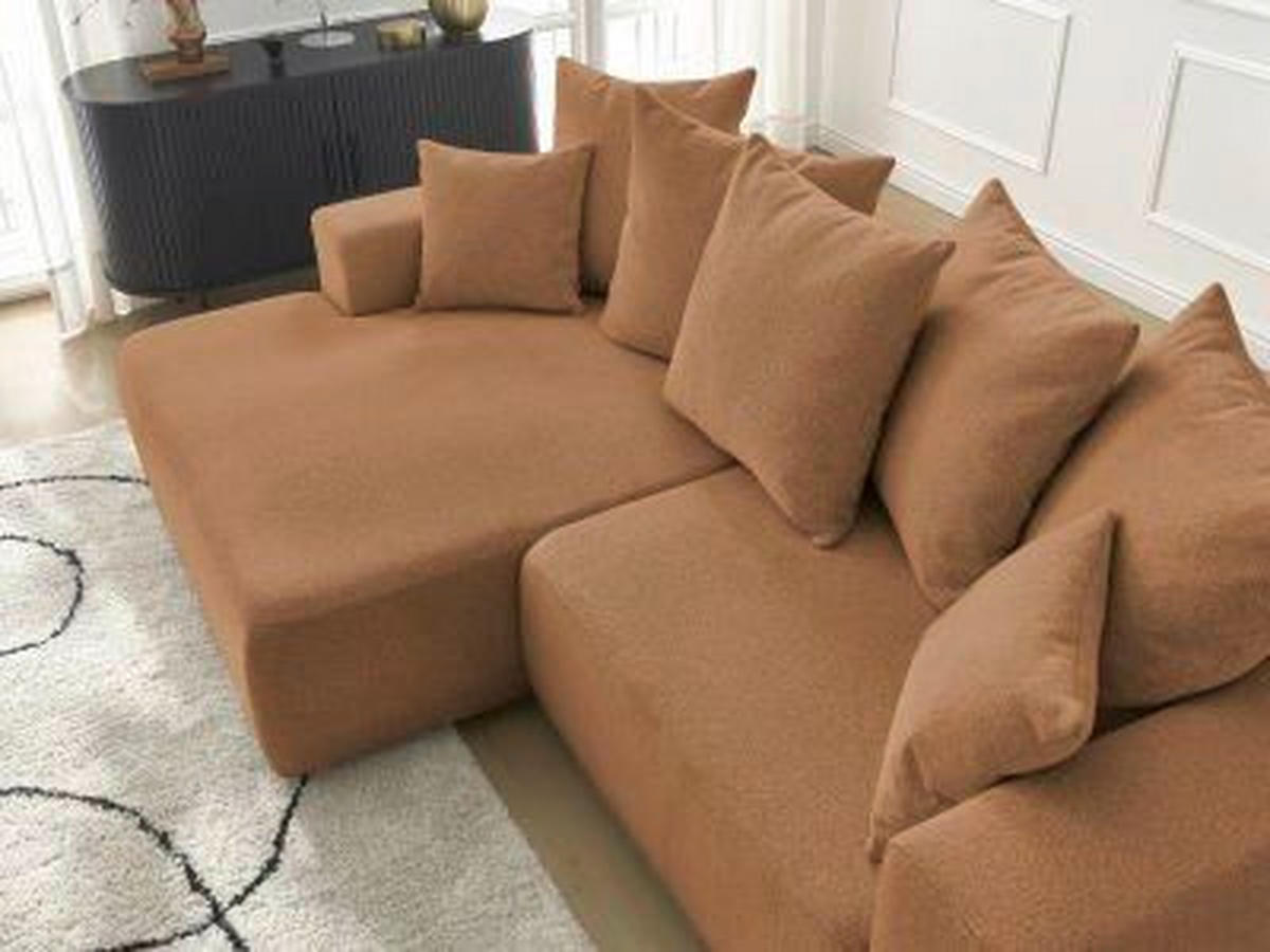 ECKSOFA Ottomane links  ATILLA Orange Flachgewebe  - Schwarz/Orange, MODERN, Kunststoff/Textil (149/244cm)