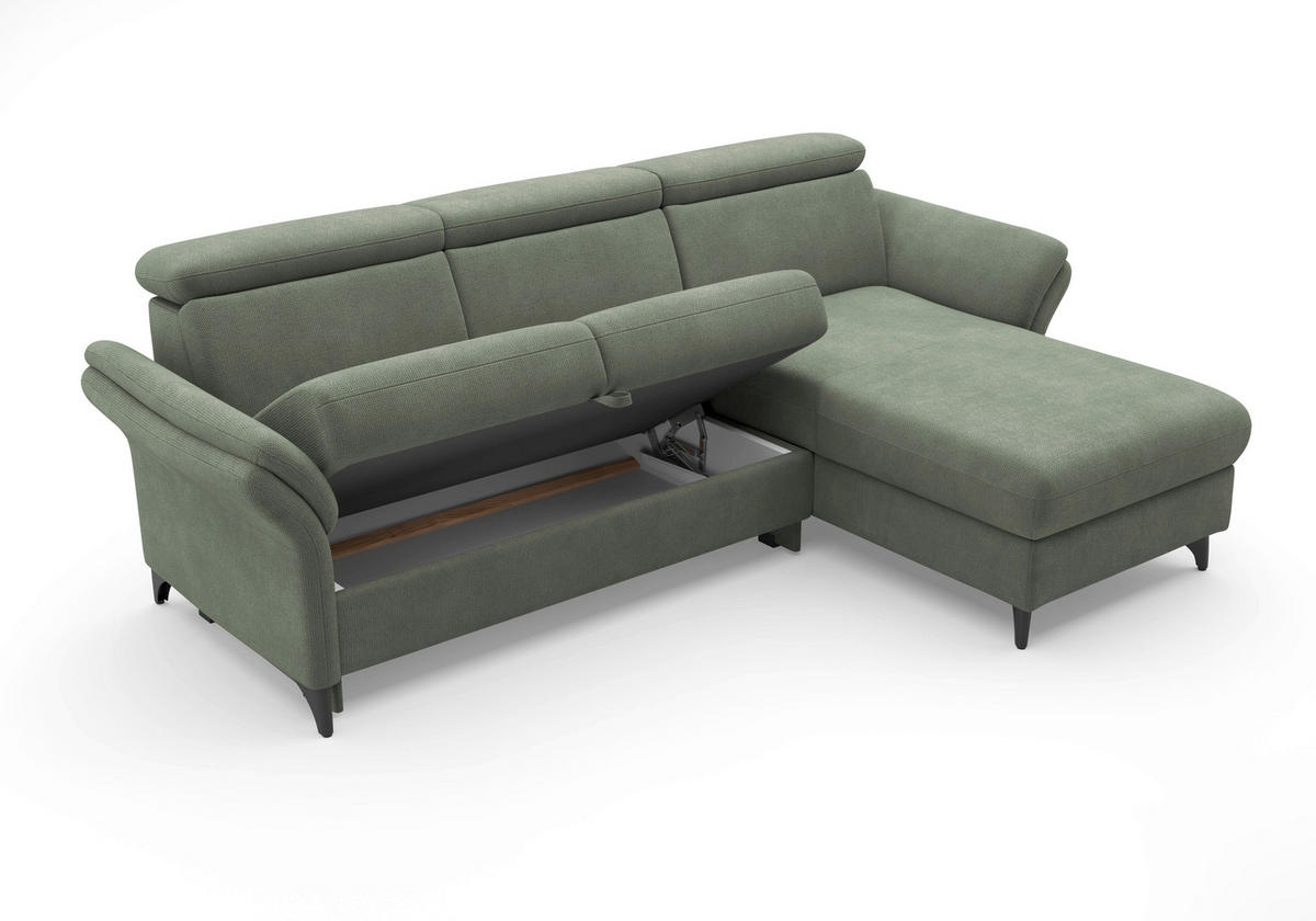 ECKSOFA GLENDALE E Dunkelgrün Flachgewebe  - Dunkelgrün/Schwarz, KONVENTIONELL, Textil/Metall (253/166cm) - Sit & More