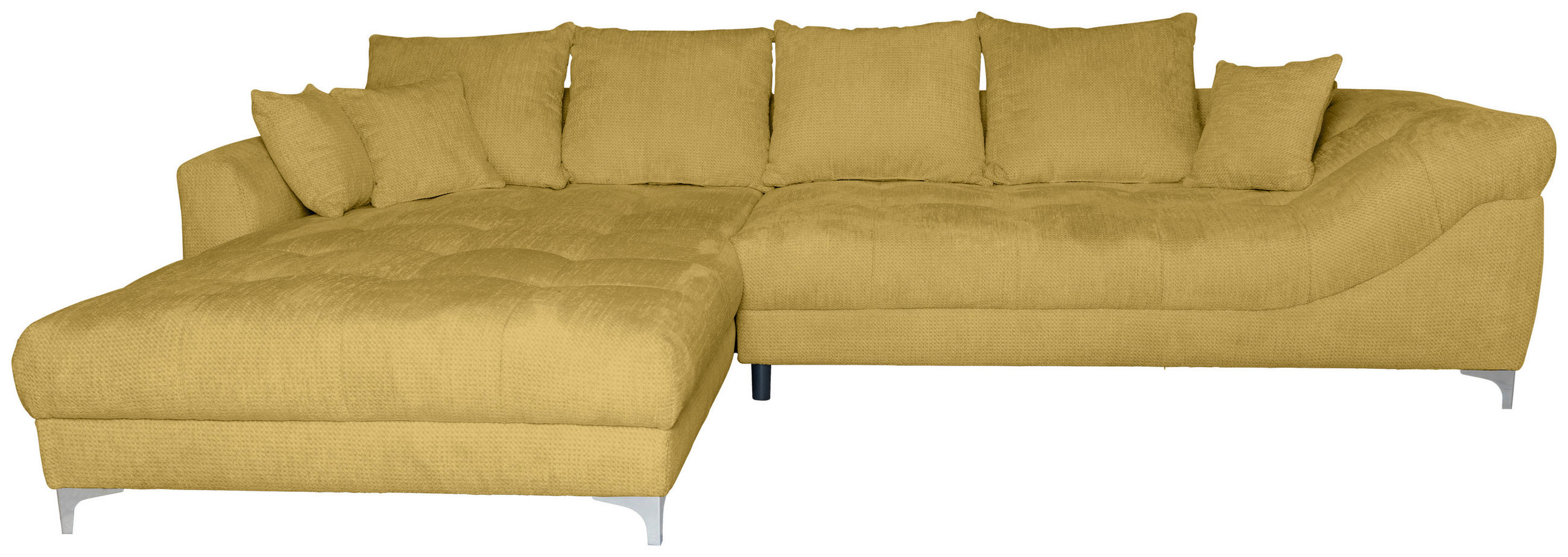 ECKSOFA Senfgelb Chenille  - Chromfarben/Senfgelb, KONVENTIONELL, Textil/Metall (227/329cm) - Carryhome