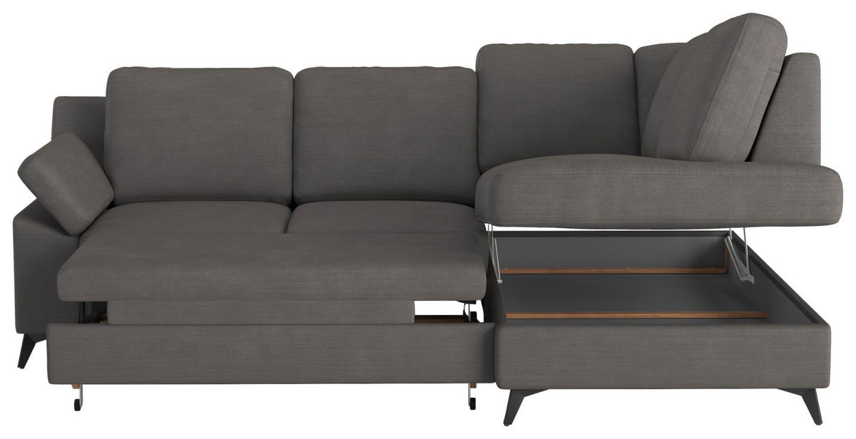 ECKSOFA in Flachgewebe Dunkelgrau  - Dunkelgrau/Schwarz, Konventionell, Textil/Metall (242/170cm) - Cotta