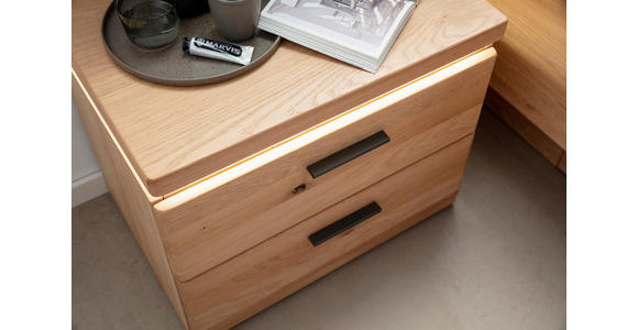 NACHTSCHRANK 60/48/42 cm Eiche massiv, furniert  - Eiche Bianco/Schwarz, Natur, Holz/Holzwerkstoff (60/48/42cm) - Linea Natura