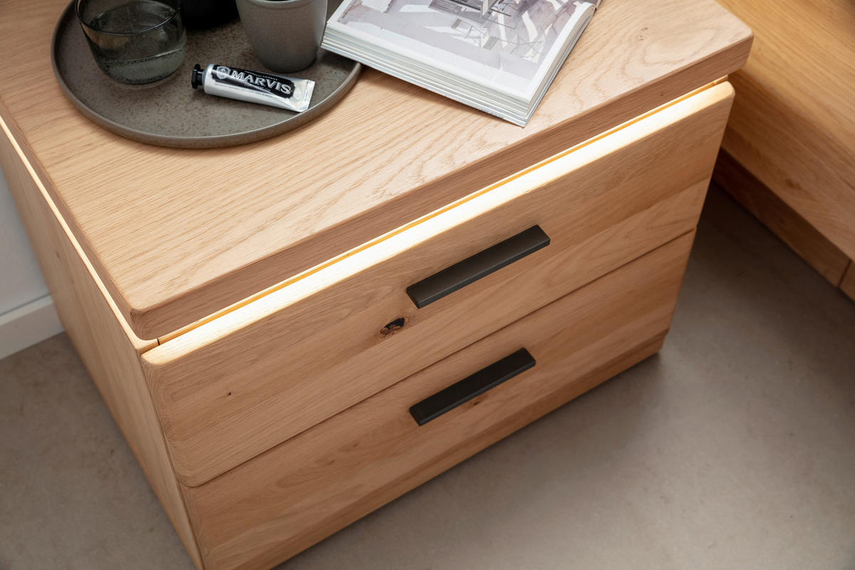 NACHTSCHRANK 60/48/42 cm Eiche massiv, furniert  - Eiche Bianco/Schwarz, Natur, Holz/Holzwerkstoff (60/48/42cm) - Linea Natura