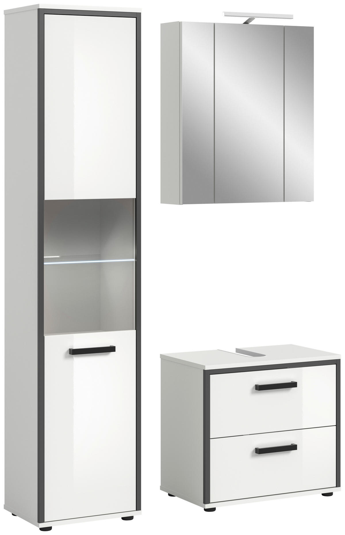 BADEZIMMER 4-teilig  in 100 cm  - Weiß Hochglanz/Schwarz, MODERN, Holzwerkstoff/Kunststoff (100cm) - MID.YOU