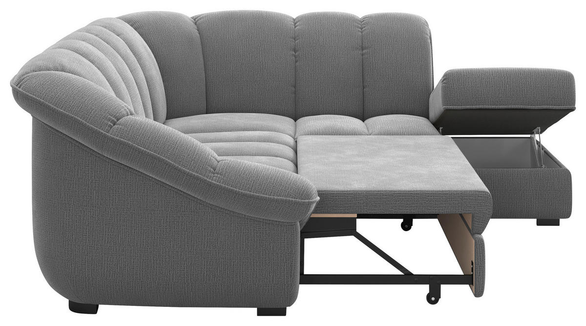 ECKSOFA Anthrazit Chenille Bettkasten, Schlaffunktion, Rücken echt  - Anthrazit/Schwarz, KONVENTIONELL, Kunststoff/Textil (260/222cm) - Welnova