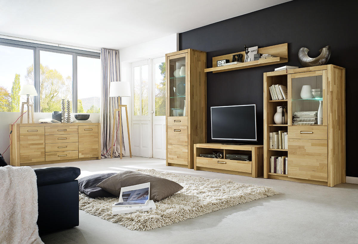 WOHNWAND  309/203/46 cm  in Buchefarben  - Buchefarben, Design, Glas/Holz (309/203/46cm) - MID.YOU