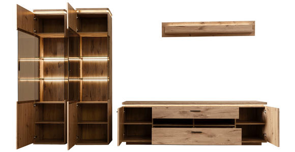 WOHNWAND 4-teilig  in Eichefarben  330/208/50 cm  - Eichefarben/Anthrazit, KONVENTIONELL, Glas/Holzwerkstoff (330/208/50cm) - Cantus