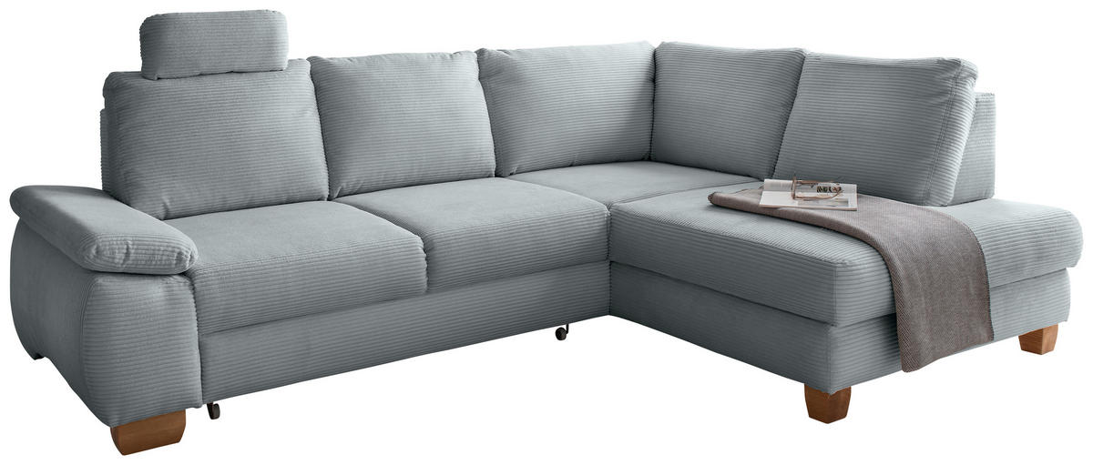 ECKSCHLAFSOFA in Cord Hellblau  - Wildeiche/Hellblau, Modern, Holz/Textil (261/206cm) - Livetastic