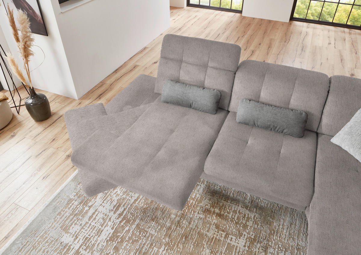 ECKSOFA in Flachgewebe Greige  - Greige/Schwarz, Design, Textil/Metall (309/190cm) - Beldomo Style