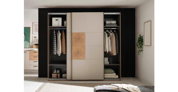 SCHWEBETÜRENSCHRANK  in Kaschmir, Eiche Artisan  - Kaschmir/Schwarz, KONVENTIONELL, Holzwerkstoff/Metall (240/225,5/63,7cm) - Xora