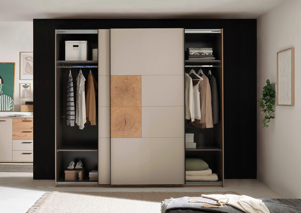 SCHWEBETÜRENSCHRANK  in Kaschmir, Eiche Artisan  - Kaschmir/Schwarz, KONVENTIONELL, Holzwerkstoff/Metall (240/225,5/63,7cm) - Xora