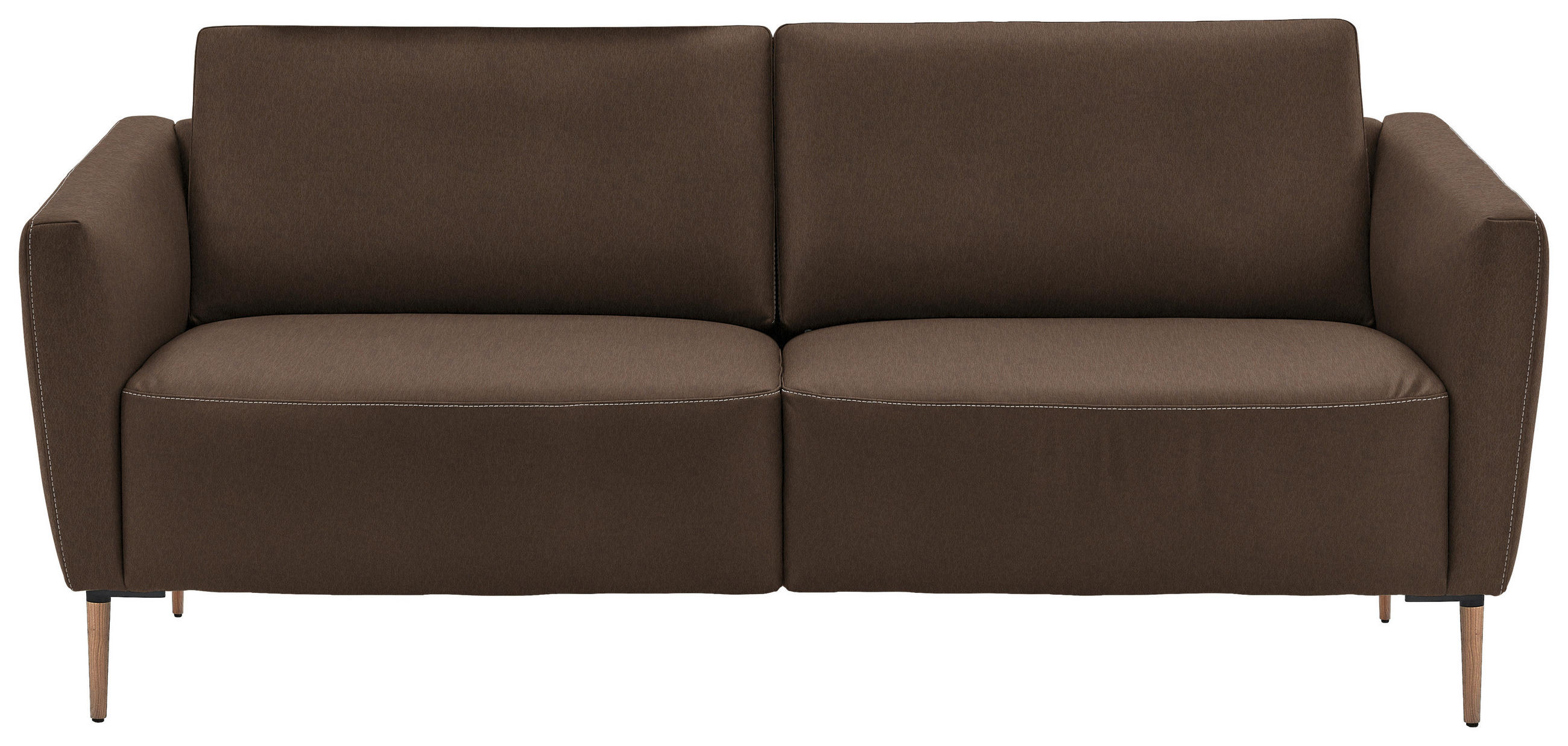 2-SITZER-SOFA Echtleder Braun  - Eichefarben/Beige, Natur, Leder/Holz (207/86/87cm) - Valnatura