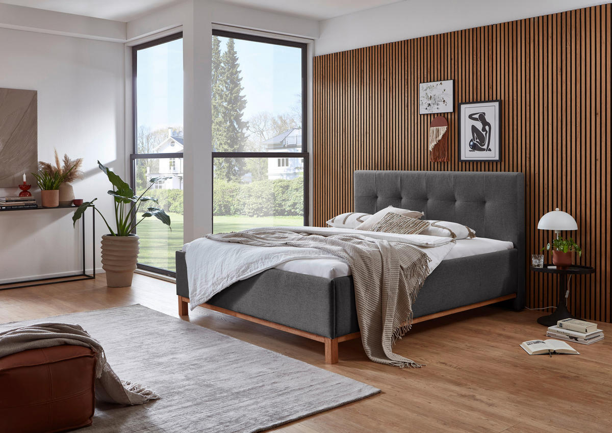 POLSTERBETT 180/200 cm,  in Anthrazit,  - Eichefarben/Anthrazit, MODERN, Holz/Textil (180/200cm) - Livetastic