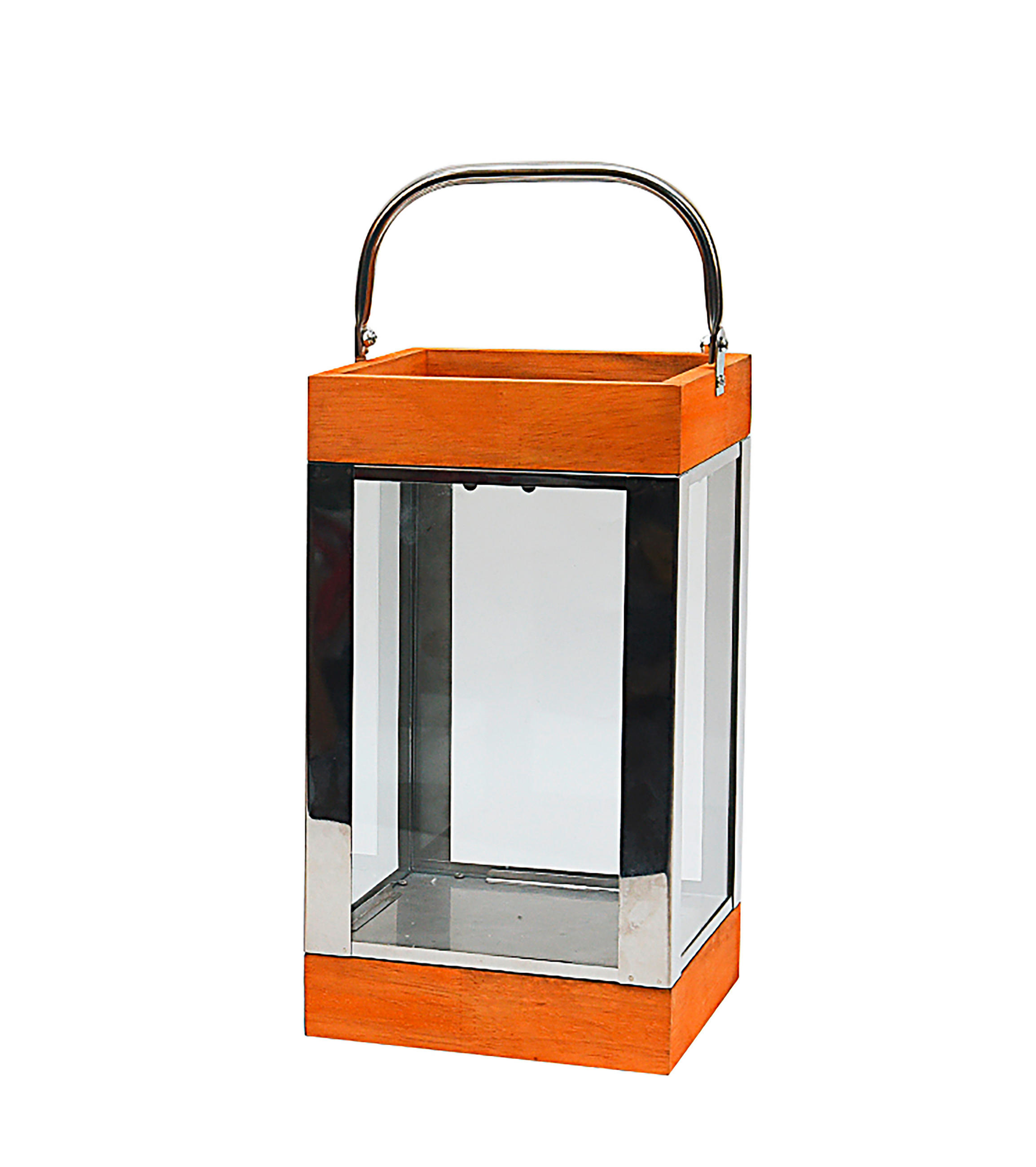 LATERNE - Edelstahlfarben/Braun, Basics, Glas/Holz (15/28/15cm) - Ambia Home
