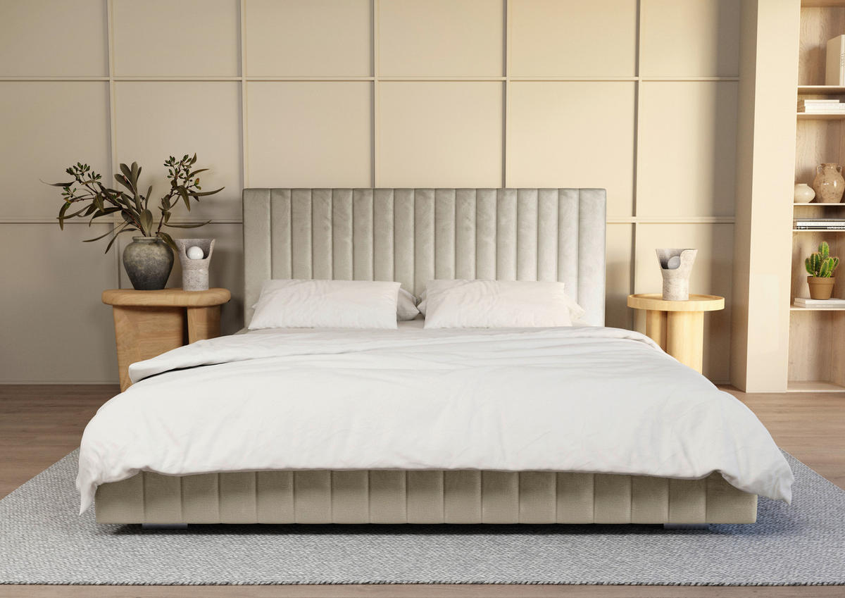 POLSTERBETT 180/200 cm,  in Beige, Lattenrost, Bettkasten,  - Beige/Schwarz, Design, Holz/Kunststoff (180/200cm) - Boxxx