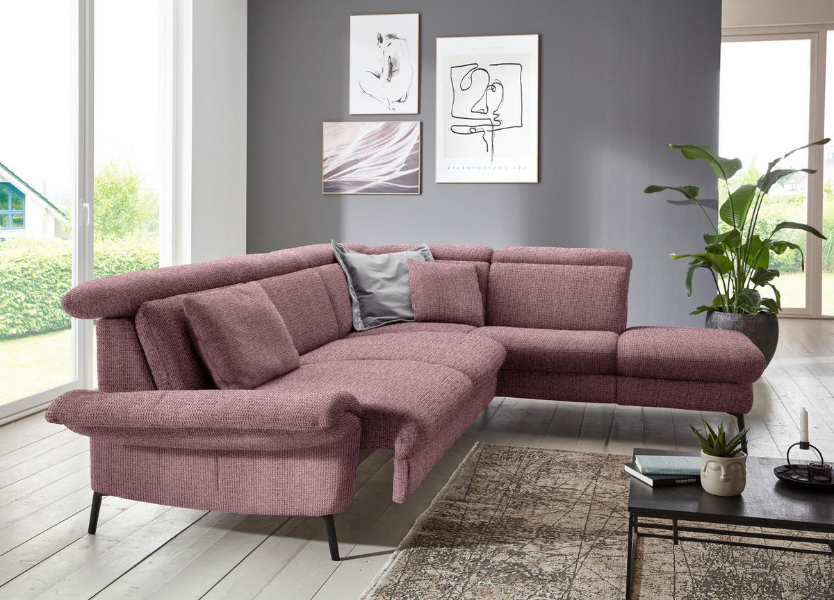 ECKSOFA in Struktur Flieder  - Flieder/Schwarz, Modern, Textil/Metall (275/235cm) - Cantus