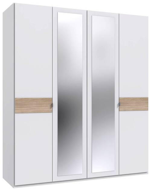 DREHTÜRENSCHRANK 180/208/58 cm 4-türig Weiß, Eichefarben, Hickory  - Eichefarben/Alufarben, KONVENTIONELL, Glas/Holzwerkstoff (180/208/58cm) - Boxxx