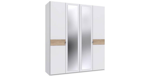 DREHTÜRENSCHRANK in Weiß, Eichefarben, Hickory - Eichefarben/Alufarben, KONVENTIONELL, Glas/Holzwerkstoff (180/208/58cm) - Carryhome