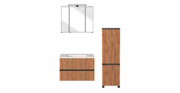 BADEZIMMER  in 120 cm  - Eiche Wotan/Graphitfarben, KONVENTIONELL, Glas/Holzwerkstoff (120cm) - Xora