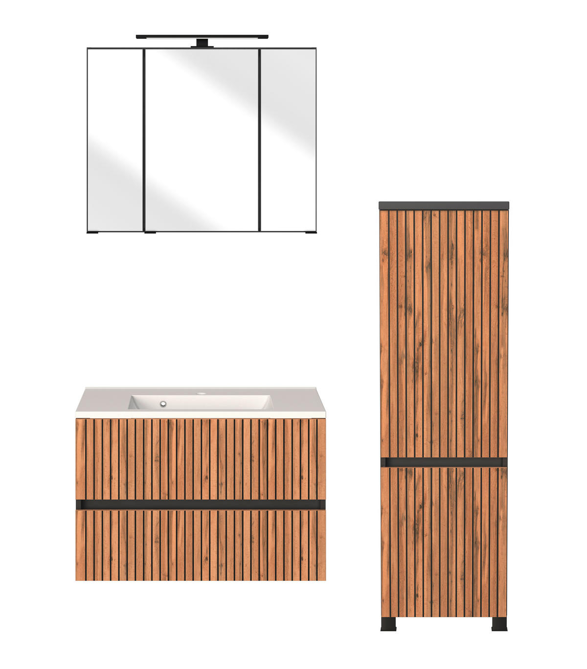 BADEZIMMER  in 120 cm  - Eiche Wotan/Graphitfarben, KONVENTIONELL, Glas/Holzwerkstoff (120cm) - Xora