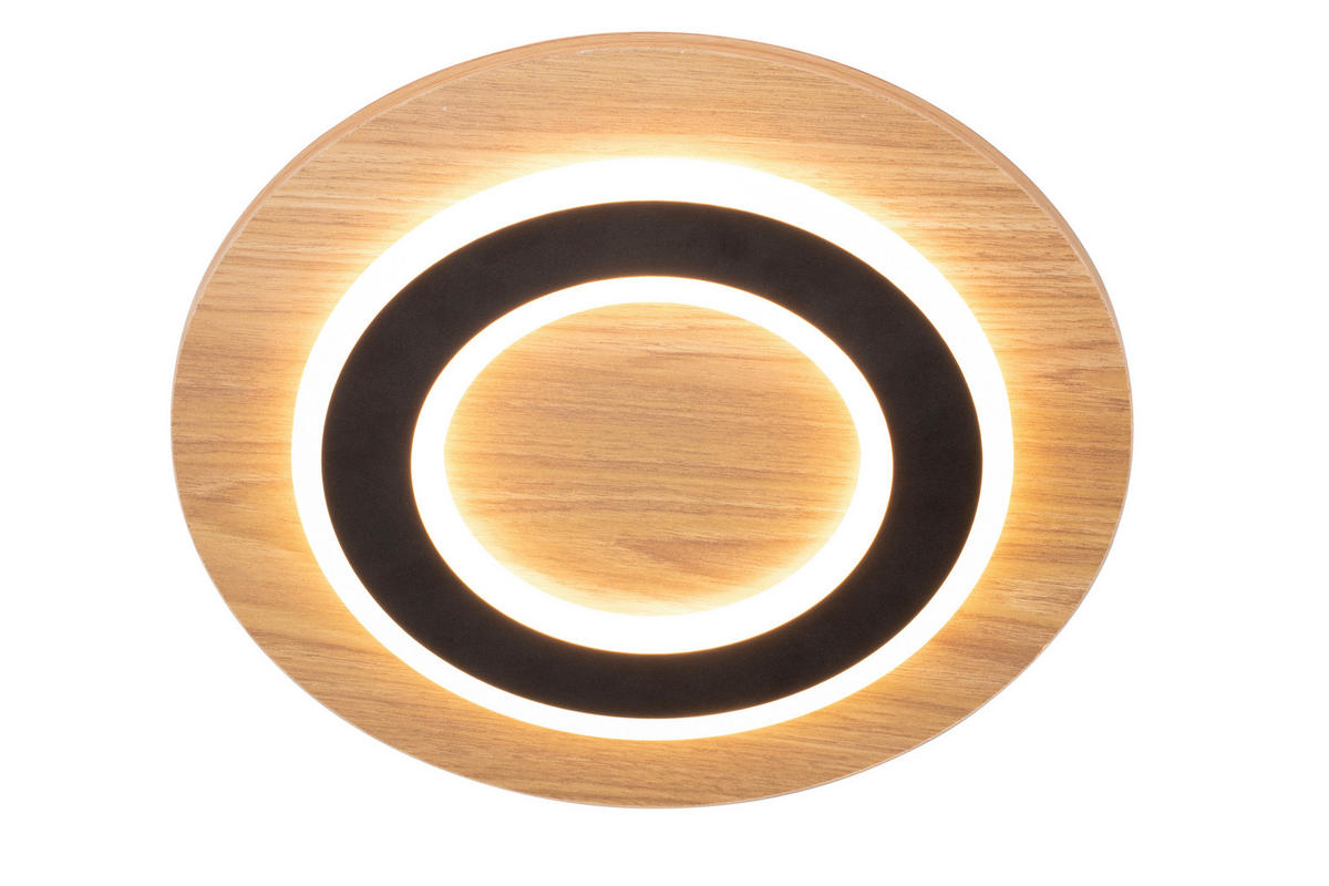 STROPNÉ LED SVIETIDLO, 32 cm - čierna/prírodná farba, Basics, kov/kompozitné drevo (32cm) - Novel