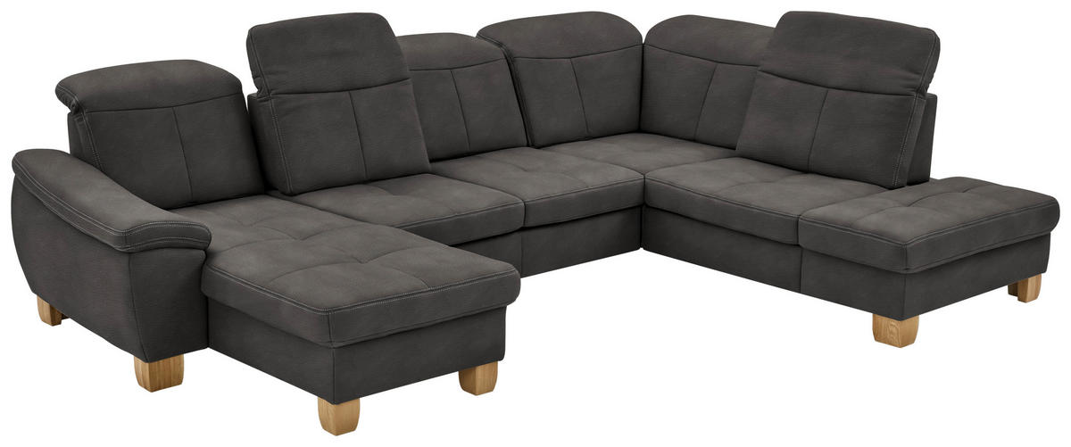 WOHNLANDSCHAFT in Mikrofaser Grau  - Wildeiche/Beige, Konventionell, Holz/Textil (185/343/243cm) - Voleo