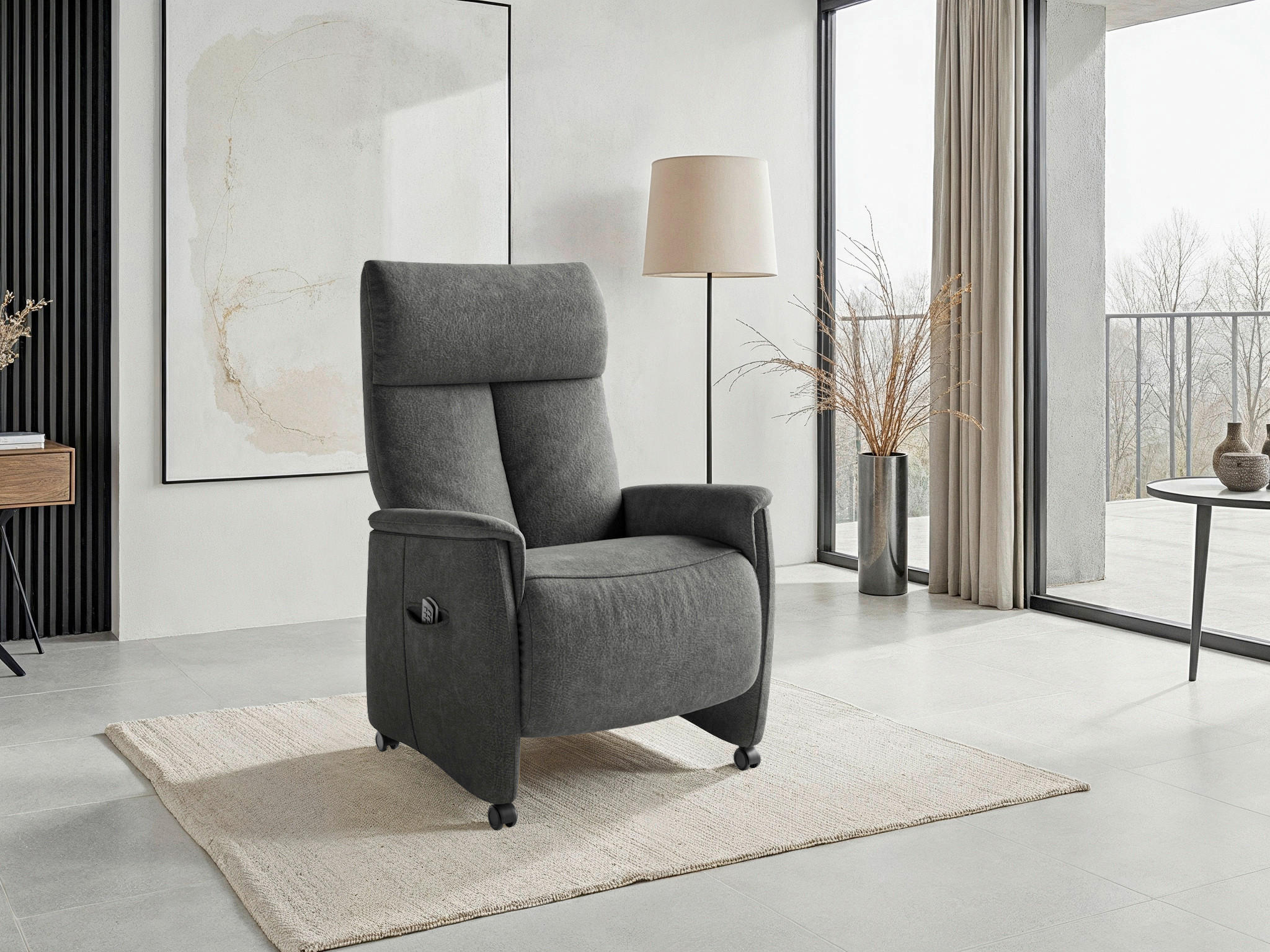 RELAXAČNÍ KŘESLO, textil, tmavě šedá - černá/tmavě šedá, Basics, textil/plast (76/114/84cm) - Sit & More