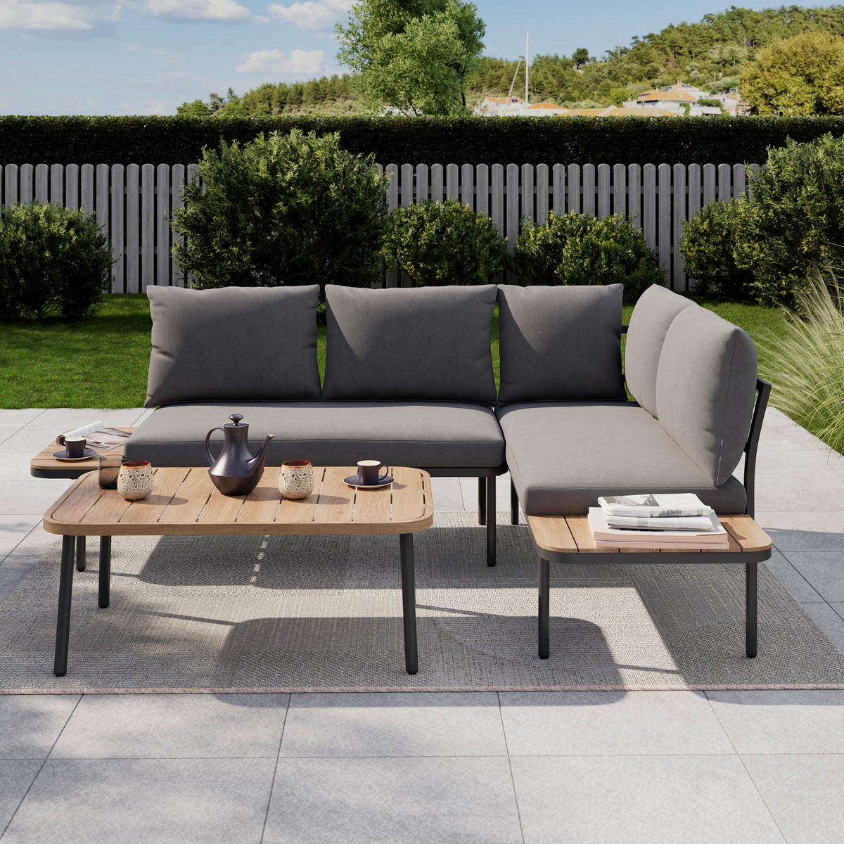 LOUNGEGARNITUR 204/150 cm Eisen  - Dunkelgrau/Naturfarben, Design, Textil/Metall (204/150cm) - Ambia Garden