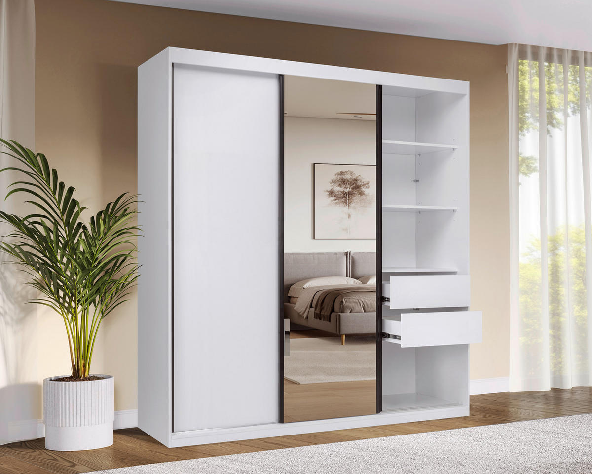 SCHIEBETÜRENSCHRANK 200/215/59,5 cm 3-türig  - Schwarz/Weiß, MODERN, Holzwerkstoff/Metall (200/215/59,5cm) - MID.YOU