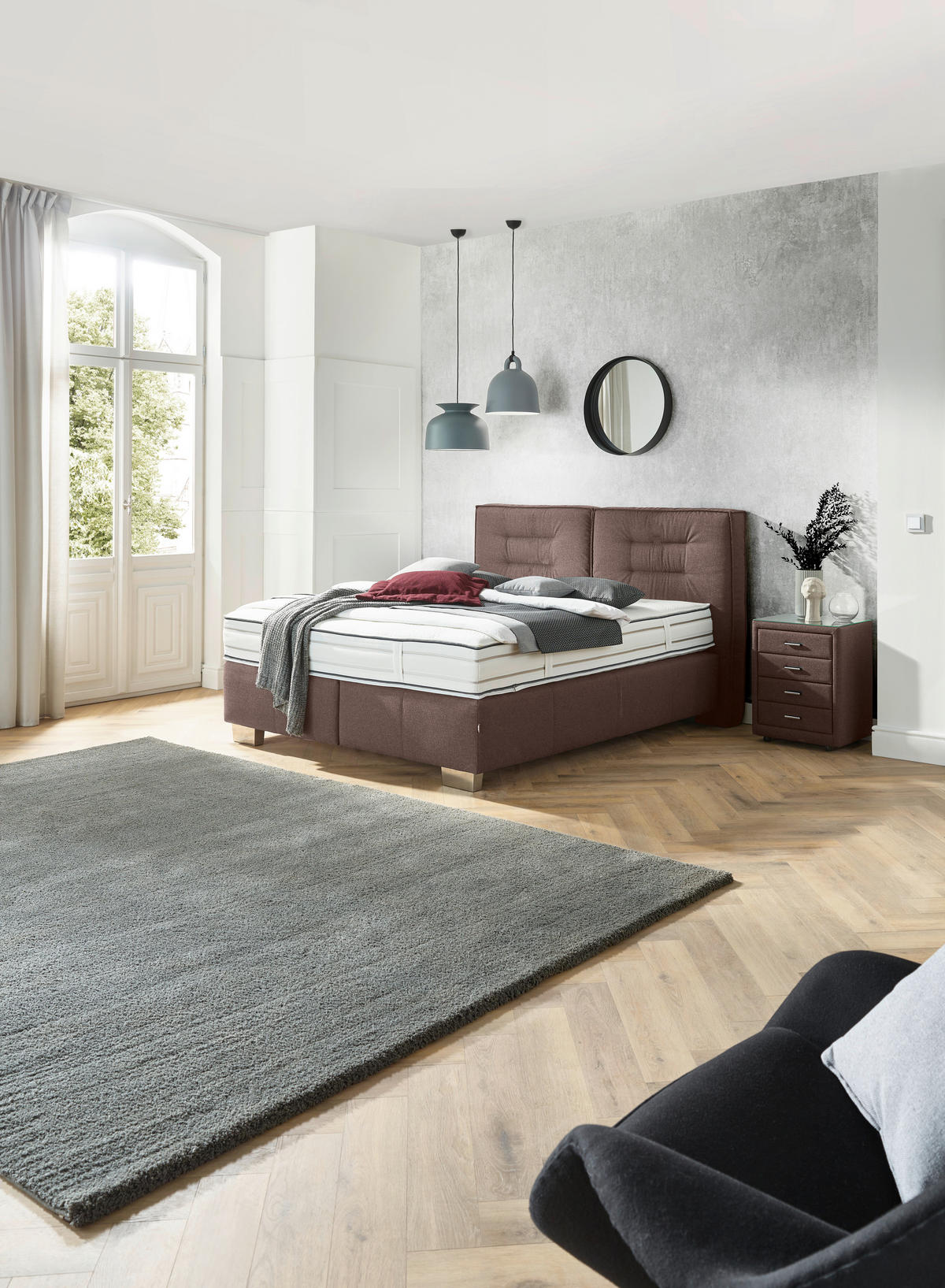 BOXSPRINGBETT 180/200 cm  in Braun  - Chromfarben/Braun, Konventionell, Textil (180/200cm) - Dieter Knoll