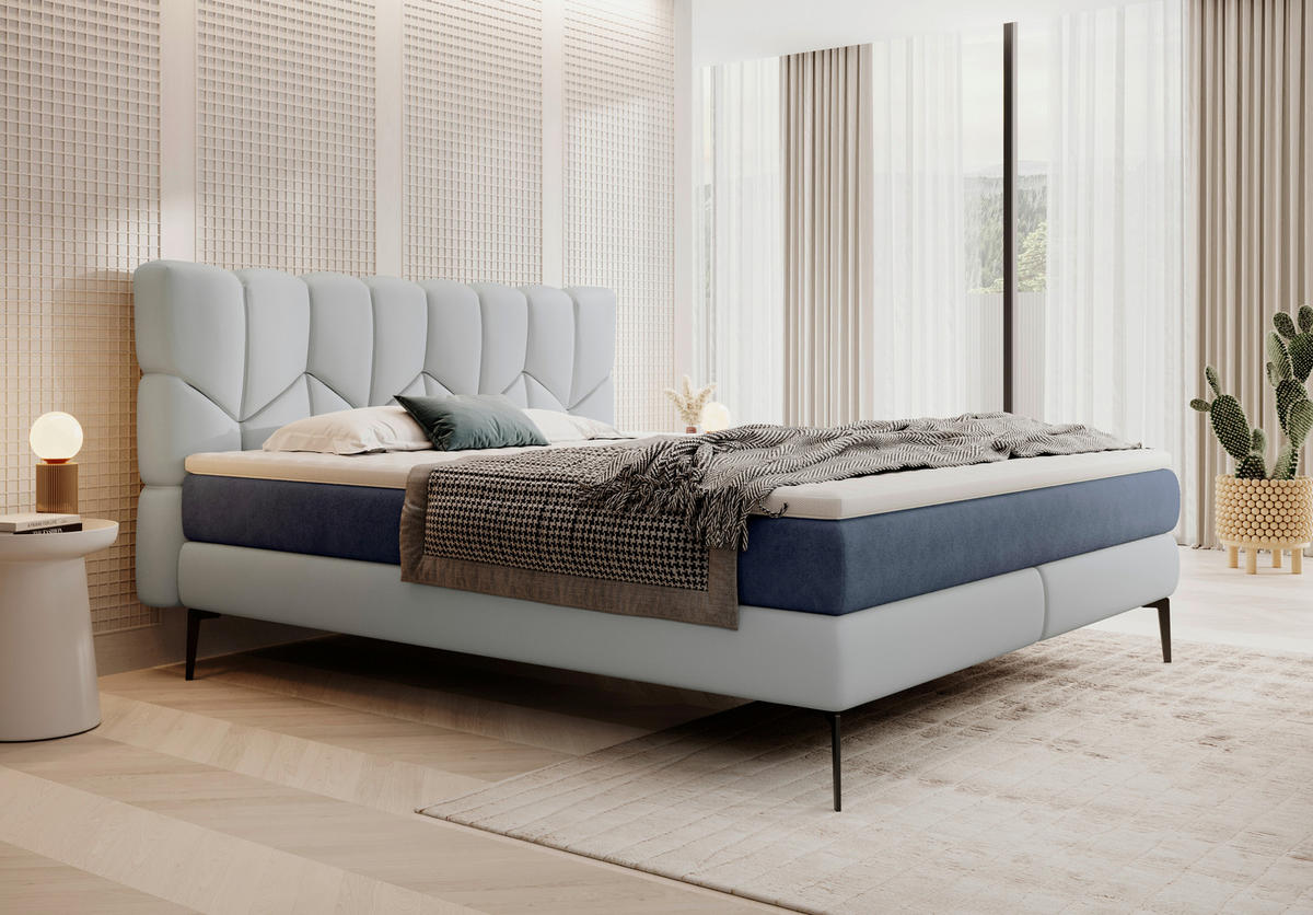 BOXSPRINGBETT 180/200 cm  in Hellblau, Dunkelblau  - Schwarz/Dunkelblau, Design, Leder/Textil (180/200cm) - Esposa