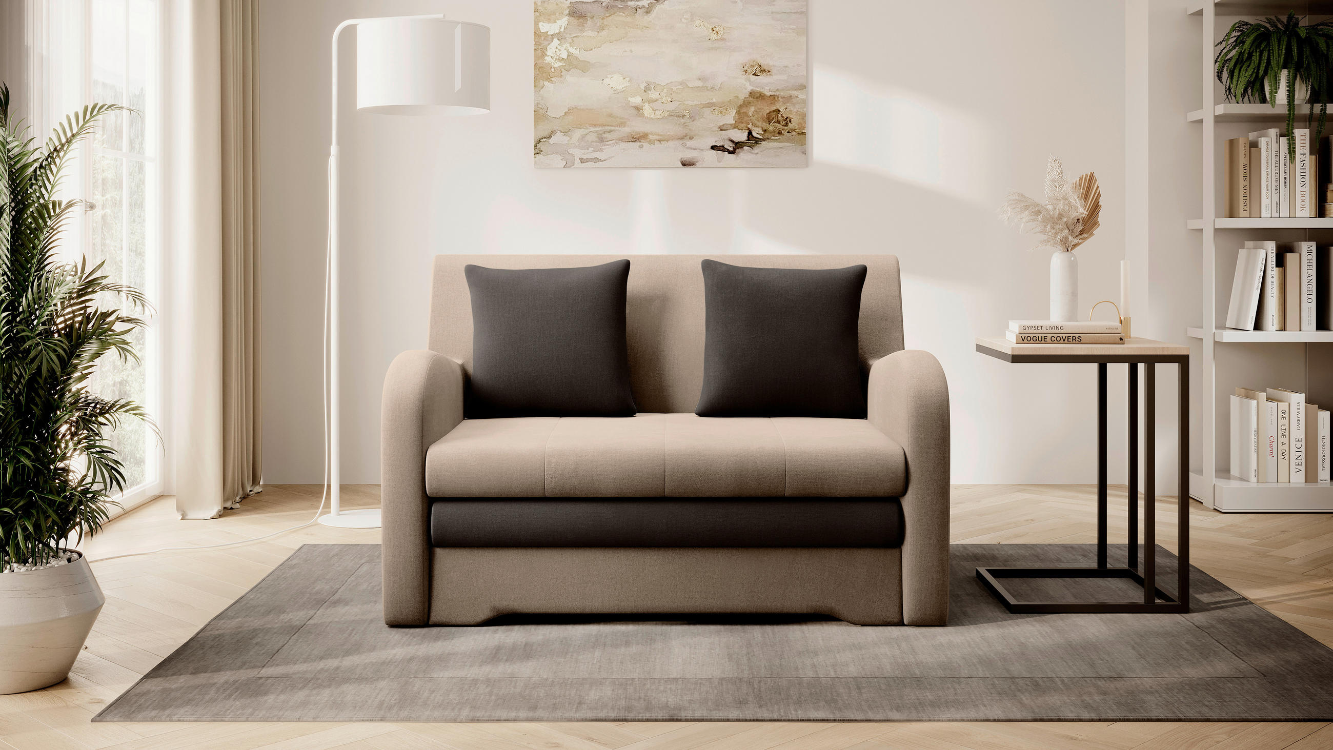 SCHLAFSOFA Samt Beige, Dunkelbraun  - Beige/Dunkelbraun, Design, Kunststoff/Textil (130/85/103cm) - P & B