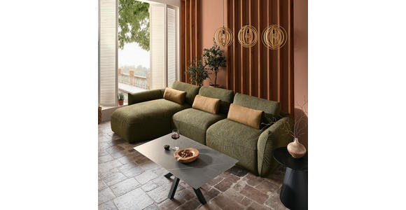 ECKSOFA in Chenille Dunkelgrün 190/340 cm - Dunkelgrün/Schwarz, Design, Kunststoff/Textil (190/340cm) - Emilio Belluti