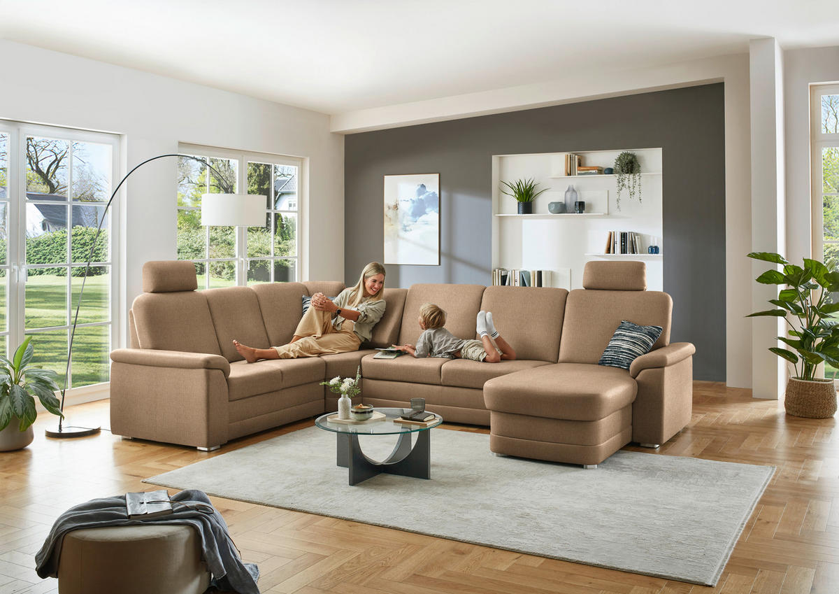 WOHNLANDSCHAFT  in Chenille Altrosa, Hellbraun  - Hellbraun/Alufarben, KONVENTIONELL, Holz/Textil (235/329/160cm) - Beldomo Comfort
