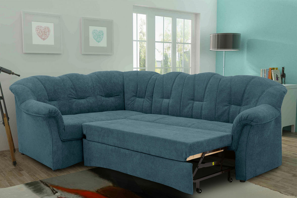 ECKSCHLAFSOFA in Mikrofaser Petrol  - Petrol/Schwarz, KONVENTIONELL, Kunststoff/Textil (192/243cm) - MID.YOU