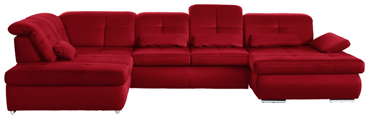 WOHNLANDSCHAFT  in Mikrofaser Rot  - Chromfarben/Rot, Design, Holzwerkstoff/Textil (260/371/195cm) - Beldomo Style