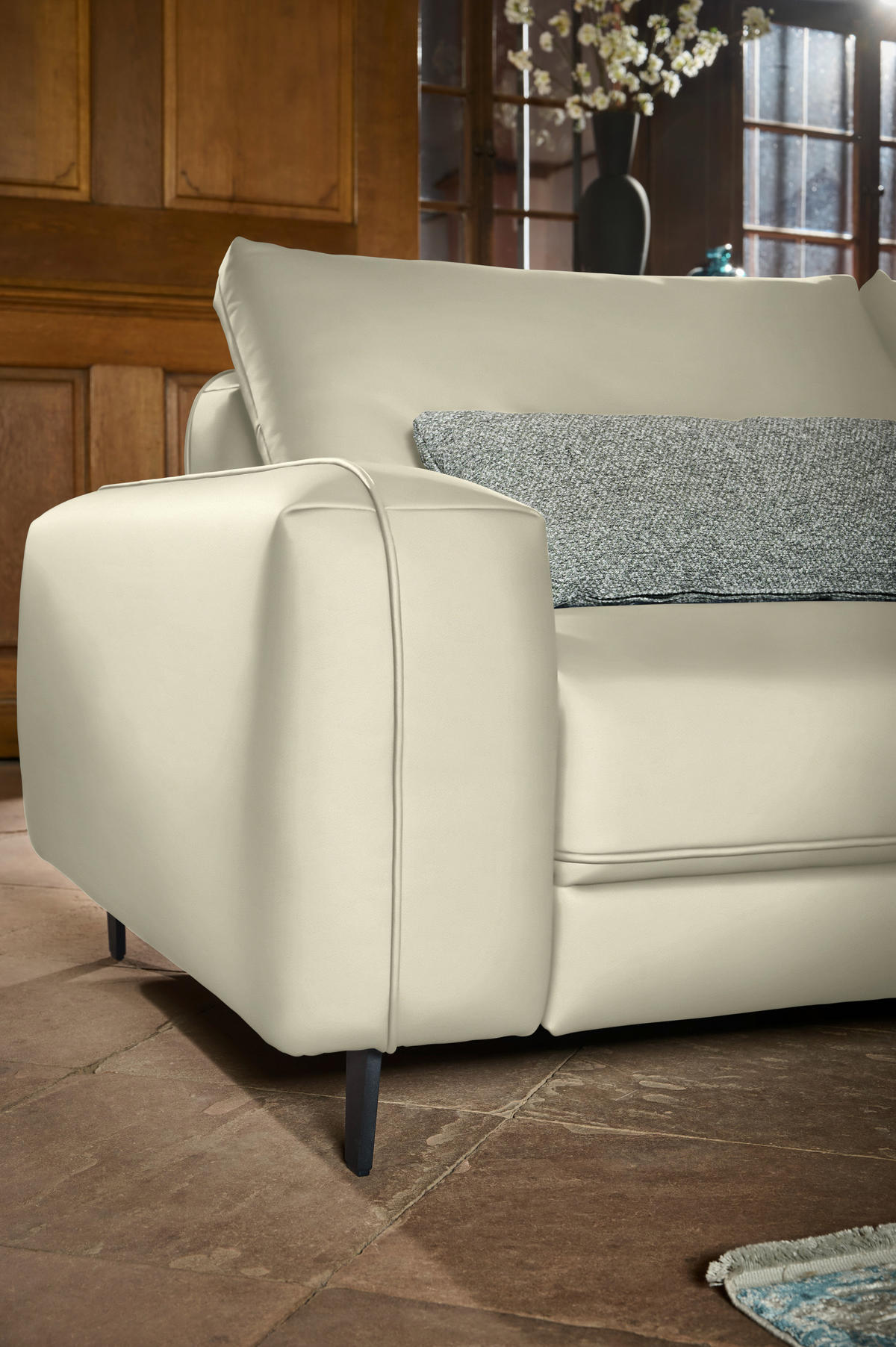 3-SITZER-SOFA  in Echtleder Creme   - Anthrazit/Creme, Design, Leder/Metall (230/70/109cm) - Johann Jakob