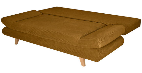 SCHLAFSOFA  mit Schlafen auf Sitzhöhe, haustierfreundlicher Bezug Cord Currygelb  - Currygelb/Buchefarben, KONVENTIONELL, Holz/Textil (200/75/85cm) - Carryhome