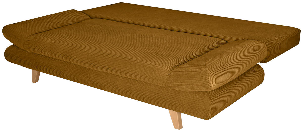 SCHLAFSOFA  mit Schlafen auf Sitzhöhe, haustierfreundlicher Bezug Cord Currygelb  - Currygelb/Buchefarben, KONVENTIONELL, Holz/Textil (200/75/85cm) - Carryhome