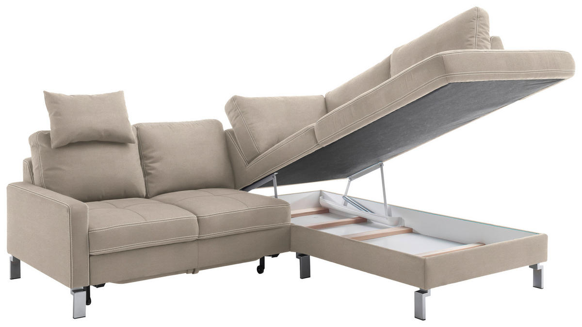 ECKSOFA in Mikrofaser Taupe  229/200 cm  - Taupe/Chromfarben, Design, Textil/Metall (229/200cm) - Pure Home Lifestyle