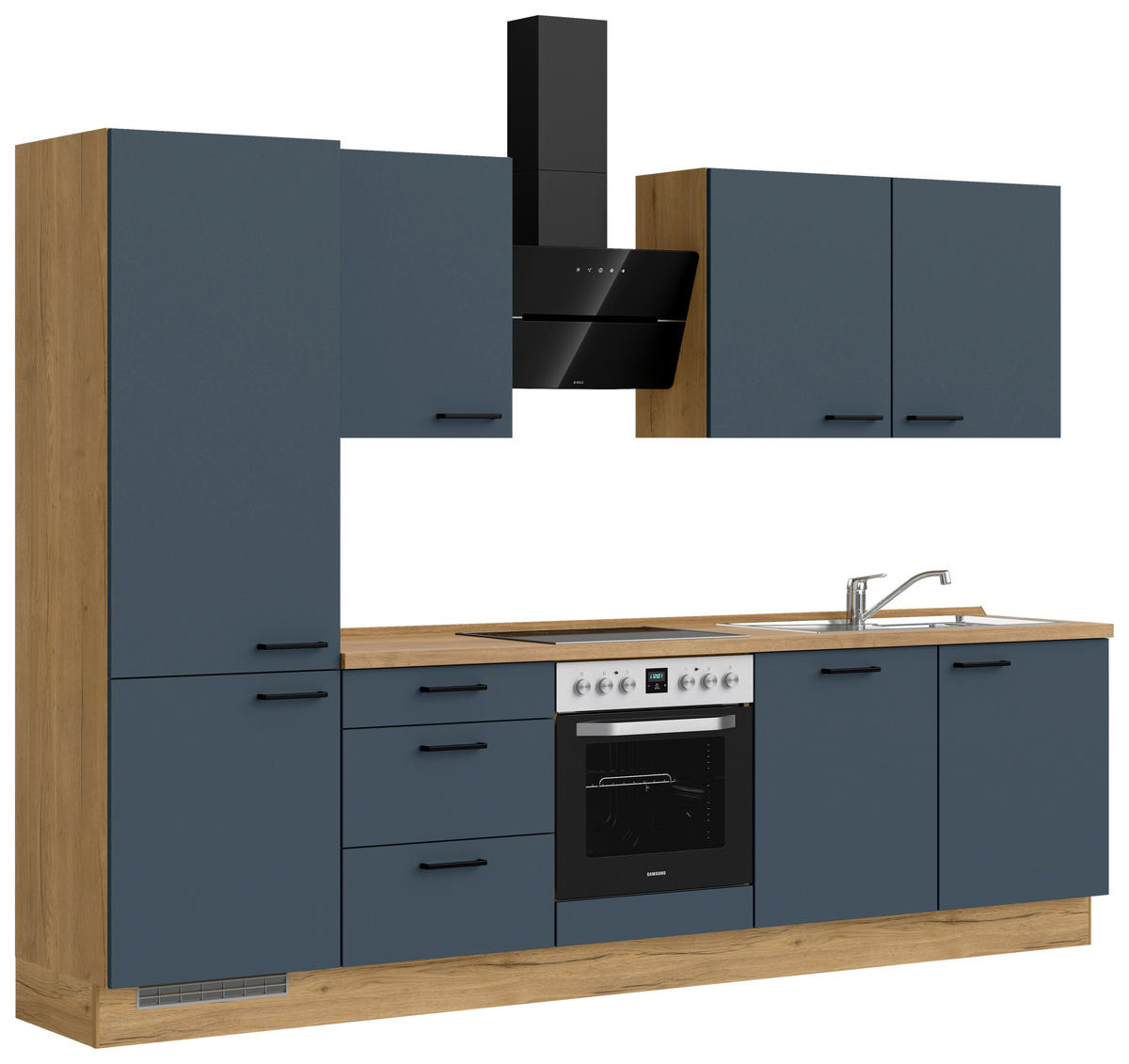 KÜCHENBLOCK Easytouch 300 cm  in Eichefarben, Dunkelblau  - Eichefarben/Schwarz, MODERN, Holzwerkstoff/Metall (300cm) - Nobilia