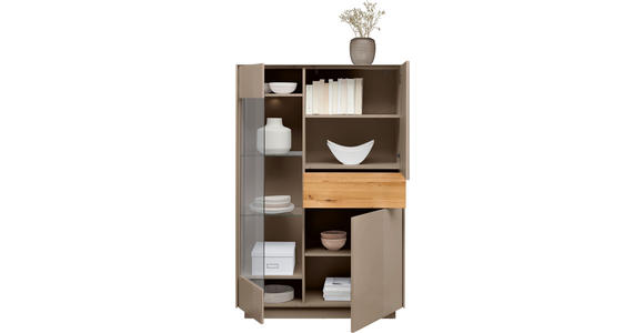 HIGHBOARD Triest Triest Taupe, Eichefarben 101/150/42 cm - Taupe/Eichefarben, Design, Glas/Holz (101/150/42cm) - Novel