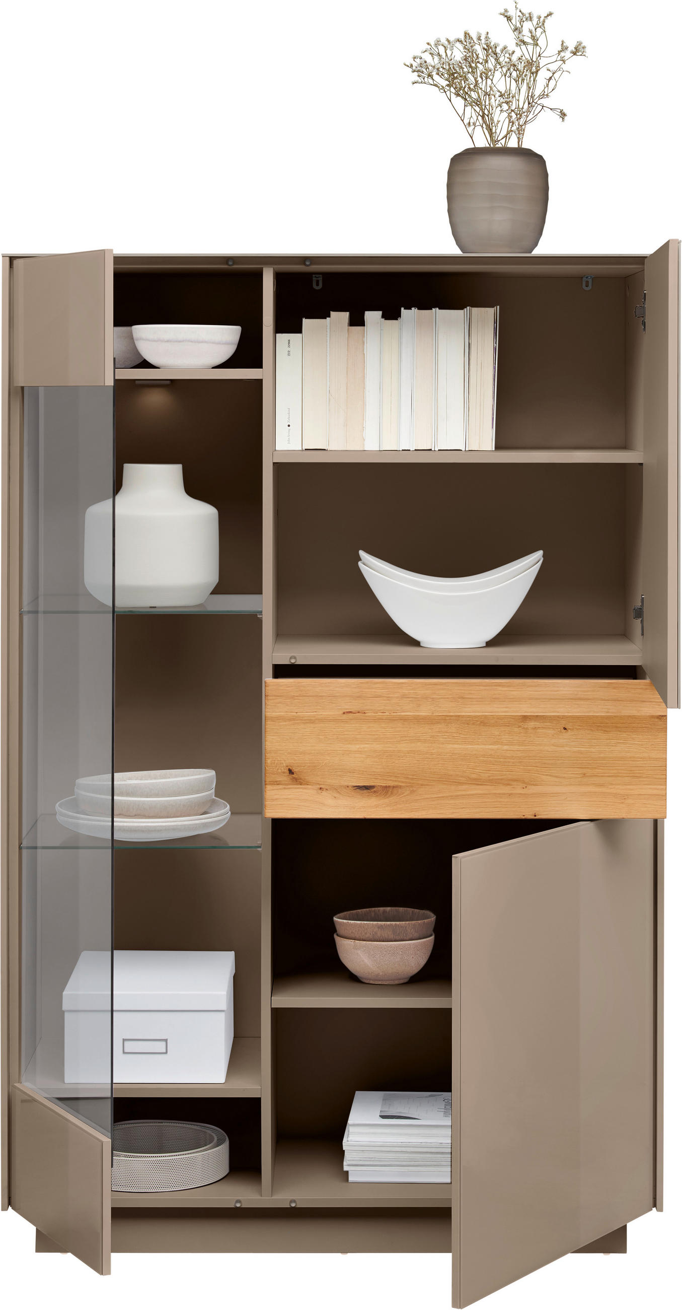 HIGHBOARD Triest Triest Eichefarben, Taupe  101/150/42 cm  - Taupe/Eichefarben, Design, Glas/Holz (101/150/42cm) - Novel