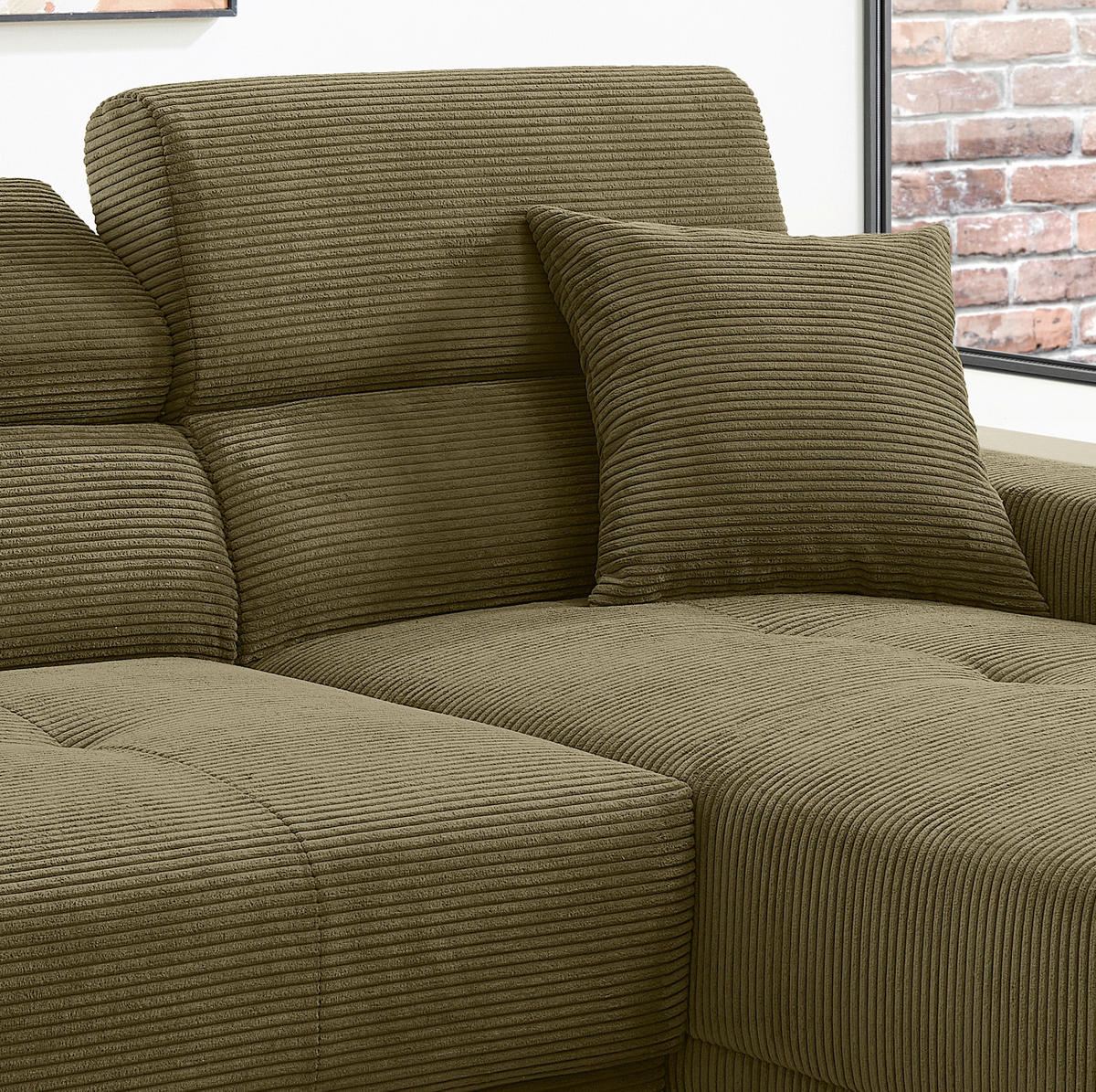 ECKSOFA Cord Olivgrün  - Schwarz/Olivgrün, Basics, Textil/Metall (250/183cm) - Livetastic