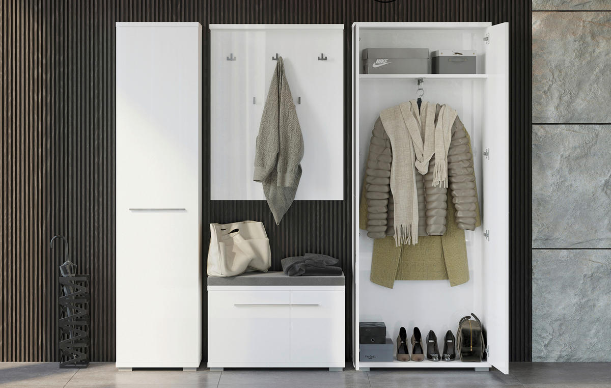 OMARA ZA ČEVLJE bela, bela, visoki sijaj - bela/visoki sijaj, Moderno, umetna masa/leseni material (76/117/35cm) - Voleo