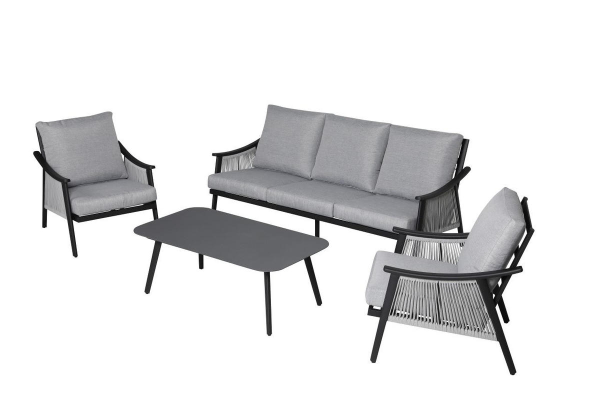 VRTNA GARNITURA   metal, staklo, tekstil  crna, svijetlo siva  - svijetlo siva/crna, Moderno, staklo/metal